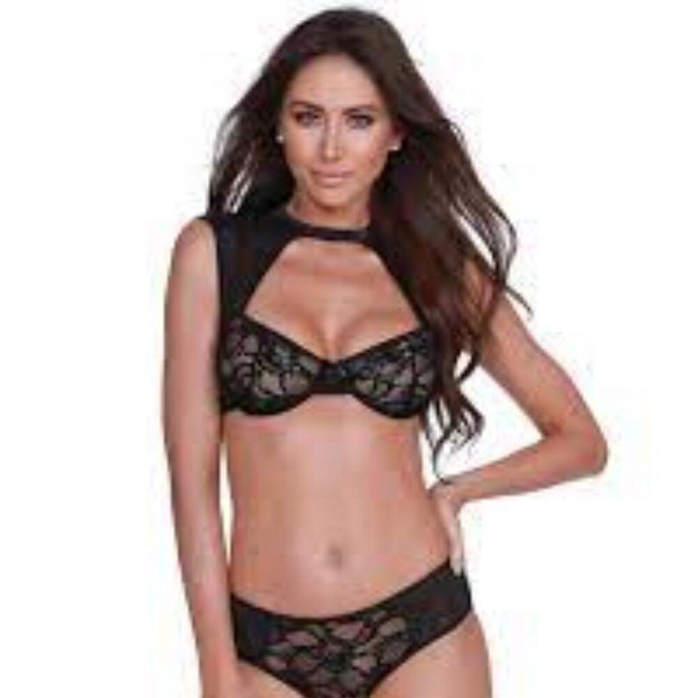 Dreamgirl Black Lace High Neck Bralette Underwire Size XL